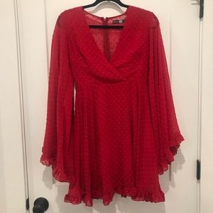 Red poppy dress with wide arms